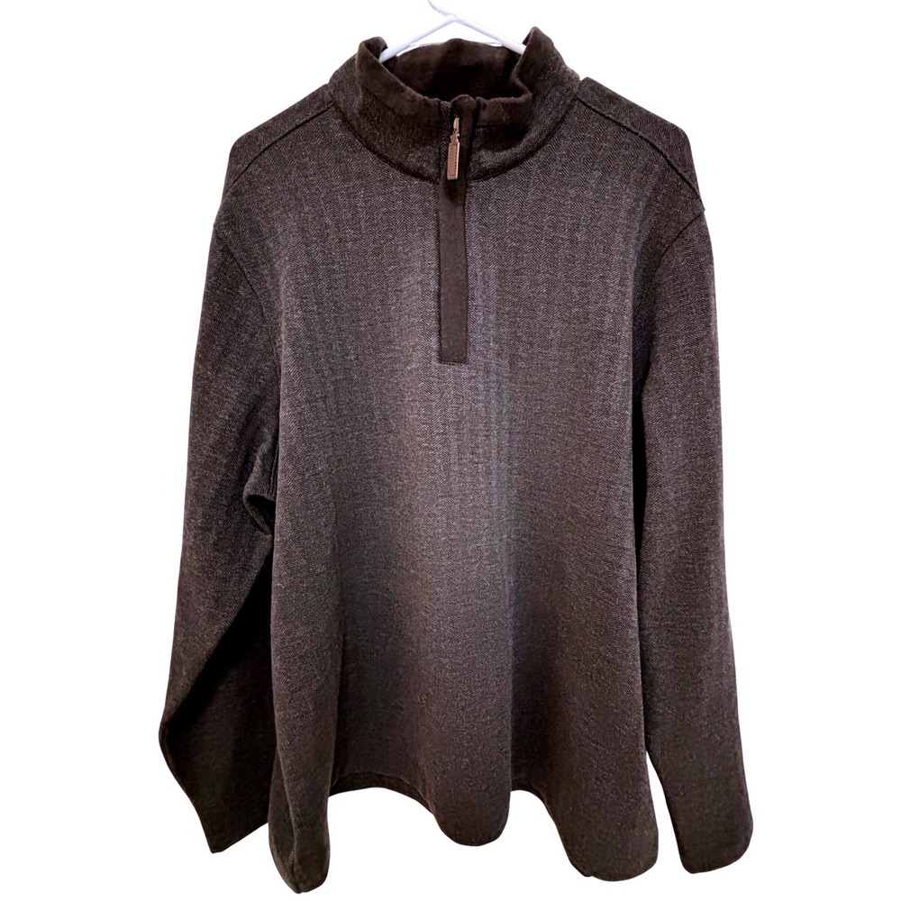 Johnston & Murphy Mens Brown Herringbone Quarter Zip Pullover Sweater XL 74-4598